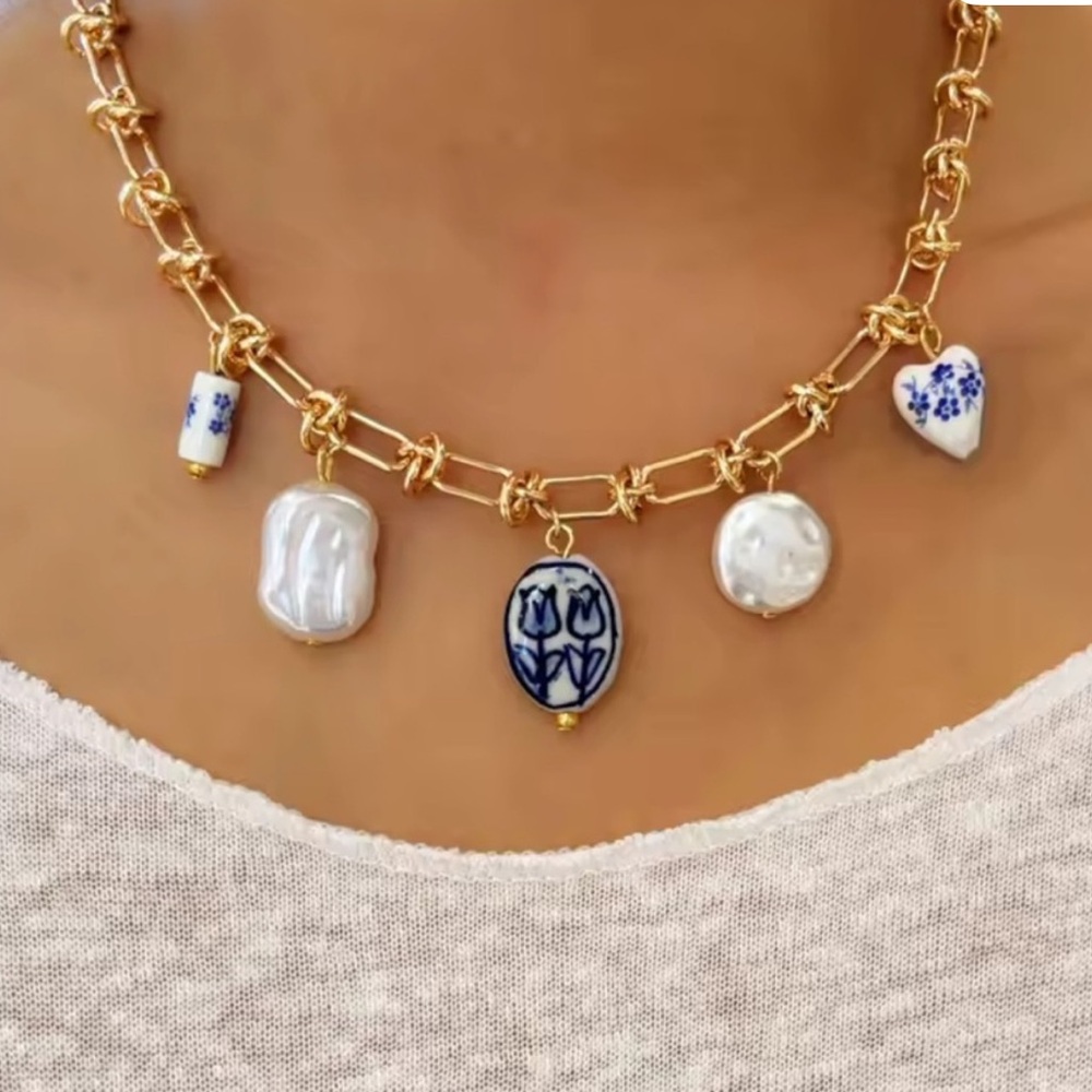 Summertime Gold and Blue
Charm Necklace